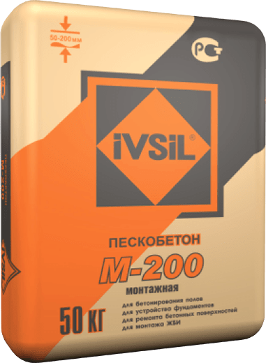 Цементно-песчаная смесь IVSIL М-200 Монтажная 50кг (25)