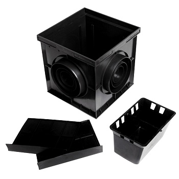 Дождеприемник пластик. (в сборе) 300*300*297мм без решетки Аквасток