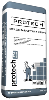 Клей для ГСБ и кирпича ПРОТЕК Р-34 ЗИМА 25кг(54)
