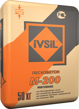 Цементно-песчаная смесь IVSIL М-200 Монтажная 50кг(25)